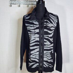 Zenergy Gray Black Tiger Print Mixed Cotton Nylon Full Zip Swacket Chico 3 US XL